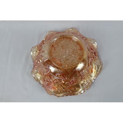 273 - Vintage Imperial Glass Open Rose Marigold Carnival Glass Bowl 9'' inches diameter, 13cm