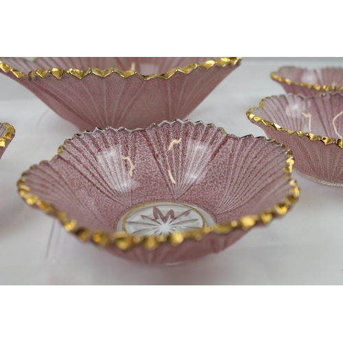 54 - Heavy Pink Glass Set of Bowls, 10'' inches in diameter, ( 25.5cm) ,, small bowl is 5.5'' inches in d... 