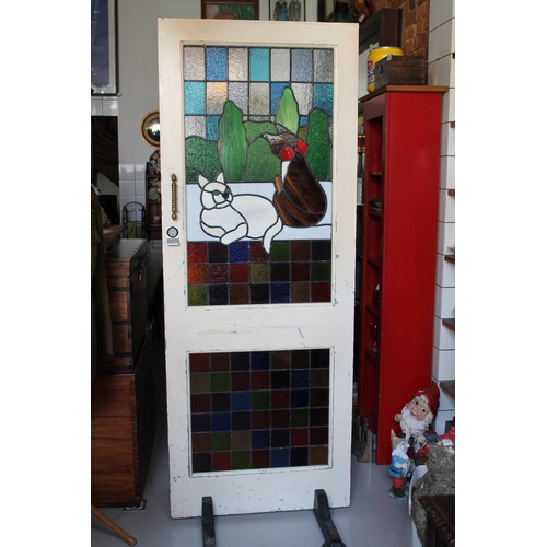 452 - Vintage Stained Glass Glazed Front Door, 1982mm x 761mm x 44mm