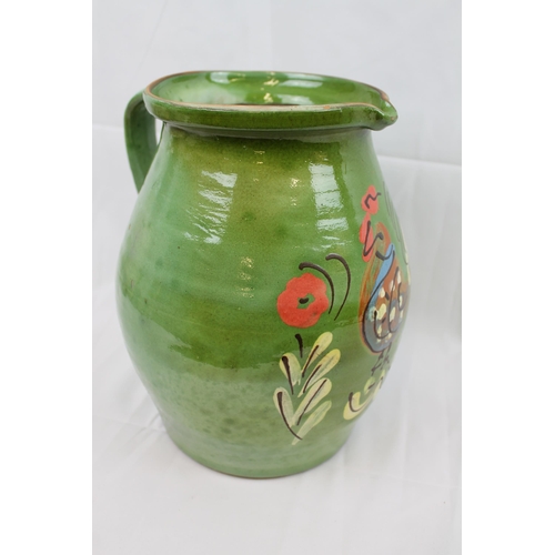 8 - Antique Green Glazed Pitcher/Jug, Traditional Folk Stoneware Pottery, 11'' inches Tall ( 28cm), diam... 