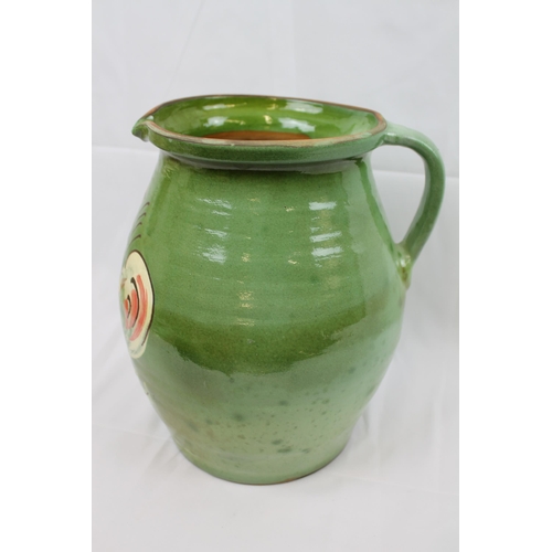 8 - Antique Green Glazed Pitcher/Jug, Traditional Folk Stoneware Pottery, 11'' inches Tall ( 28cm), diam... 