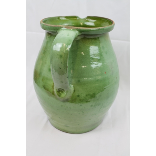 8 - Antique Green Glazed Pitcher/Jug, Traditional Folk Stoneware Pottery, 11'' inches Tall ( 28cm), diam... 