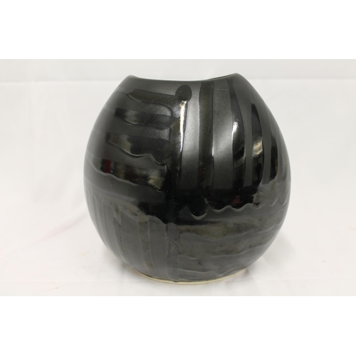 25 - MWT Poole Art Pottery England, Vogue Black Satin & Silk Modernist Purse Vase, 8'' inches tall (20cm)