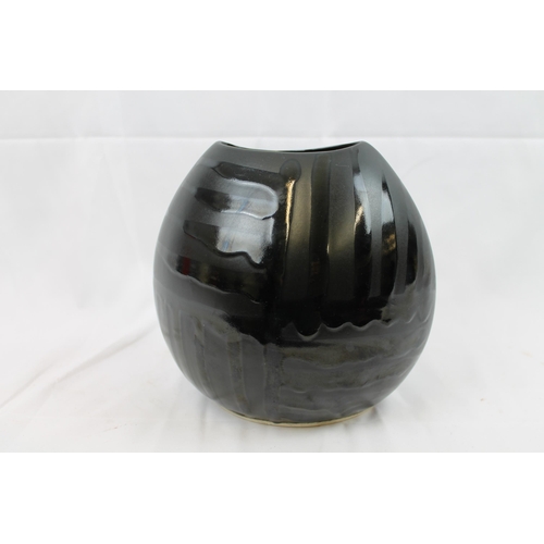 25 - MWT Poole Art Pottery England, Vogue Black Satin & Silk Modernist Purse Vase, 8'' inches tall (20cm)