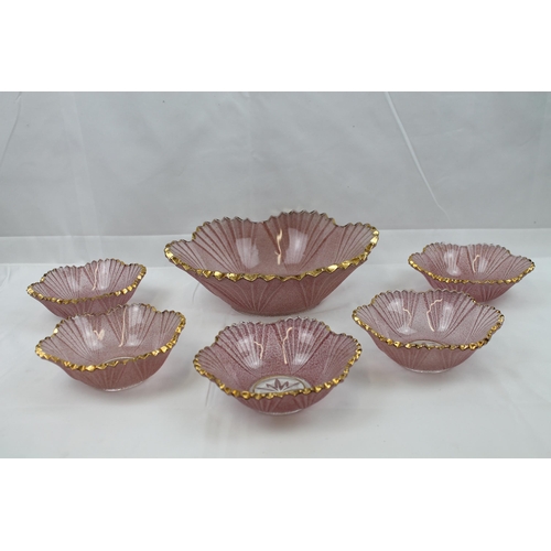 36 - Heavy Pink Glass Set of Bowls, 10'' inches in diameter, ( 25.5cm) ,, small bowl is 5.5'' inches in d... 