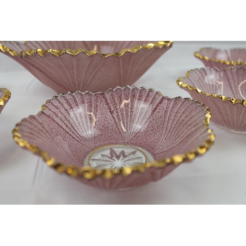 36 - Heavy Pink Glass Set of Bowls, 10'' inches in diameter, ( 25.5cm) ,, small bowl is 5.5'' inches in d... 