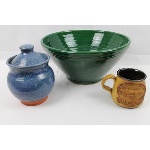 54 - Large Glaze terracotta Bowl 12'' inches diameter ( 30cm), with a Terracotta Lidded Jug , 6 1/2'' inc... 