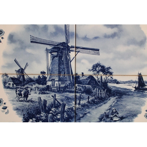 97 - Vintage Dutch Landscape Tiles, Blue and White, in Frame, 350mm x 350mm , Mint Condition