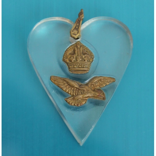 19 - Lucite Heart, Trench Art WW II. Royal Air Force Sweetheart Military Pendant