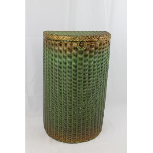 44 - Lloyd Loom Green and Gold Laundry Basket , 52 cm tall, 32 x 21 cm