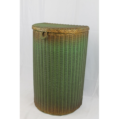 44 - Lloyd Loom Green and Gold Laundry Basket , 52 cm tall, 32 x 21 cm