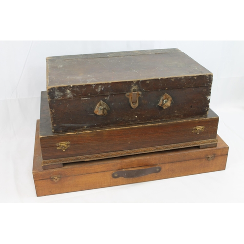 45 - Three Vintage Wooden Boxes , the biggest is 51 x 28 x 8cm