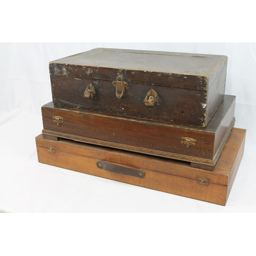 45 - Three Vintage Wooden Boxes , the biggest is 51 x 28 x 8cm