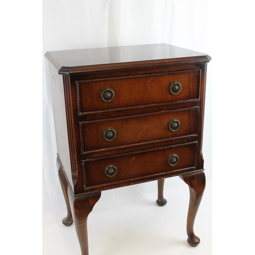 49 - Small Mahogany Three Drawer Chest on Legs , 68cm tall , 44 x 33 cm