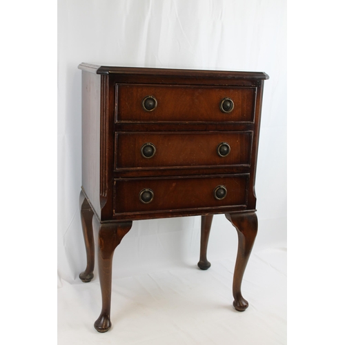 49 - Small Mahogany Three Drawer Chest on Legs , 68cm tall , 44 x 33 cm