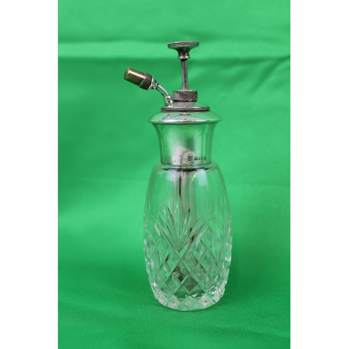 54 - Antique Etched Crystal Perfume Silver topped atomiser with a Birmingham Hallmark 1947, Perfect Worki... 