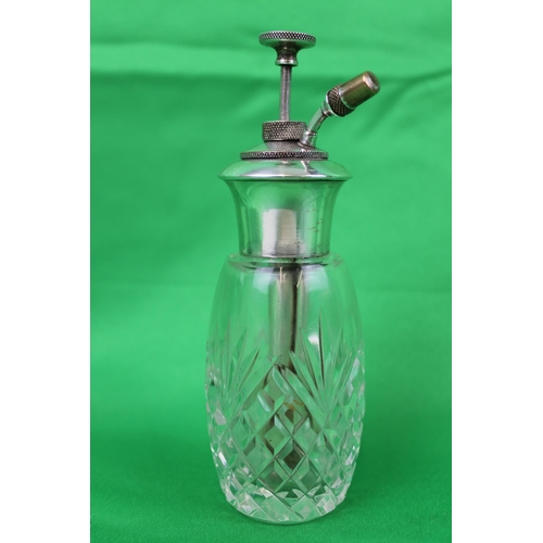 54 - Antique Etched Crystal Perfume Silver topped atomiser with a Birmingham Hallmark 1947, Perfect Worki... 