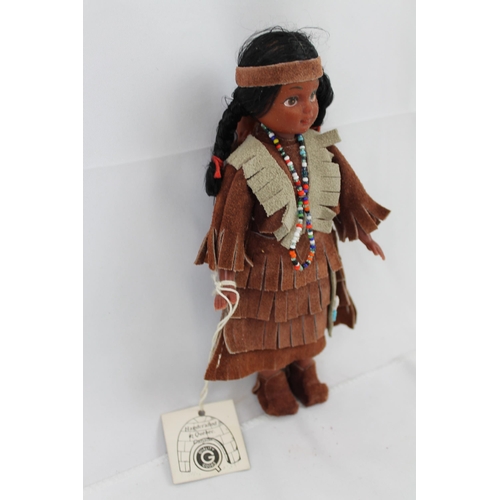 57 - Vintage Native American Girl with a Kid on Her Back, leather Clothes Doll  with Tags