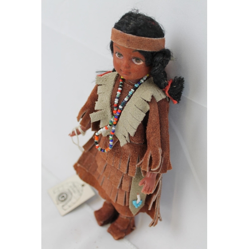 57 - Vintage Native American Girl with a Kid on Her Back, leather Clothes Doll  with Tags