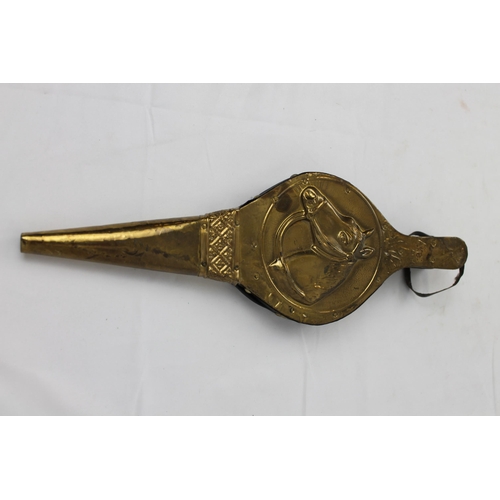 68 - Vintage Embossed Hammered Brass Bellows Fire Blower , 43 cm