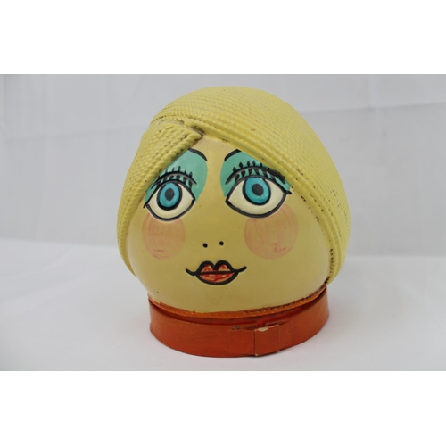 72 - Vintage Japan Hand Made and Painted Head box / storage ,  15 cm tall