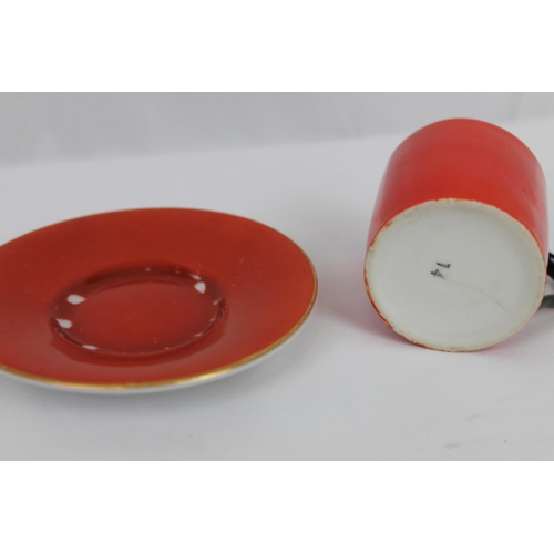 91 - Vintage Red Cup and Saucer , saucer is 10 cm in  diameter