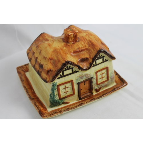 129 - Vintage Thatched Cottage Butter Dish, Paramount Pottery , mint condition , Butter tray is 16 x 13.5 ... 