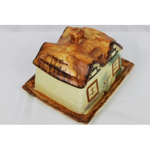 129 - Vintage Thatched Cottage Butter Dish, Paramount Pottery , mint condition , Butter tray is 16 x 13.5 ... 