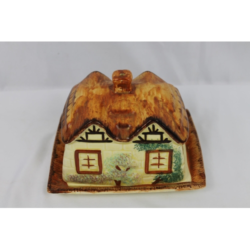 129 - Vintage Thatched Cottage Butter Dish, Paramount Pottery , mint condition , Butter tray is 16 x 13.5 ... 