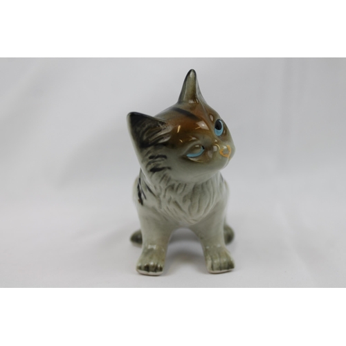 137 - Mid Century Japan Gray Tabby Blue Eyes Cat Statue