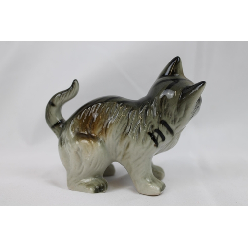 137 - Mid Century Japan Gray Tabby Blue Eyes Cat Statue