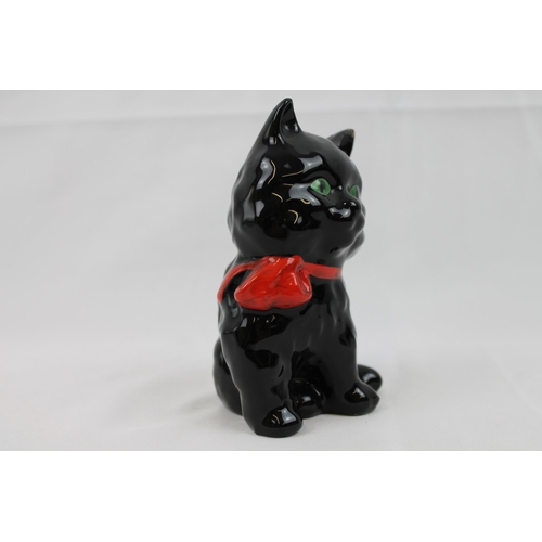 140 - Vintage Glossy Black cat Porcelain Money Bank