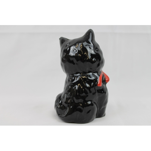 140 - Vintage Glossy Black cat Porcelain Money Bank