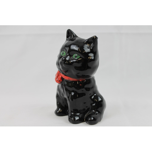 140 - Vintage Glossy Black cat Porcelain Money Bank