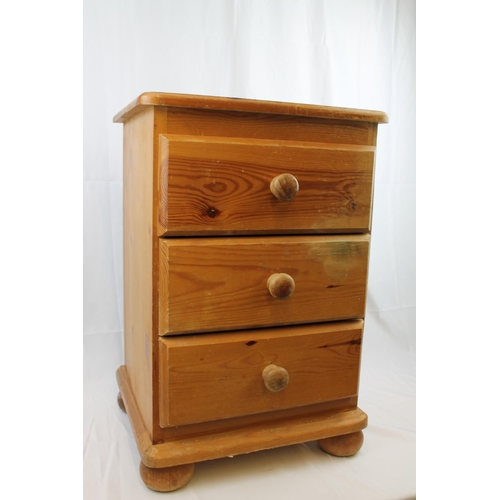 170 - Pine Bedside Table with three draws 60 x 42 x 34 cm