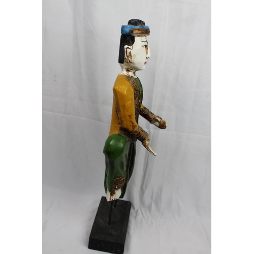 218 - Two Vintage Carved Wood Thai Musician , Hand Painted Figurines, 53 cm tall