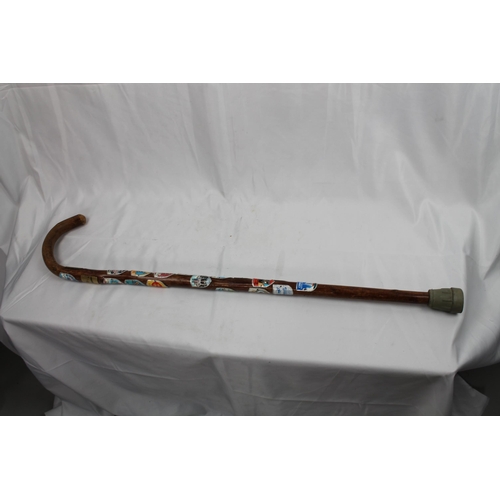 246 - Vintage Wooden Walking Stick with a Souvenir Plaques