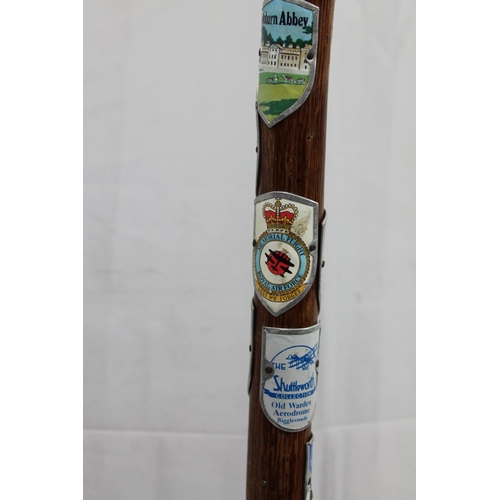 246 - Vintage Wooden Walking Stick with a Souvenir Plaques