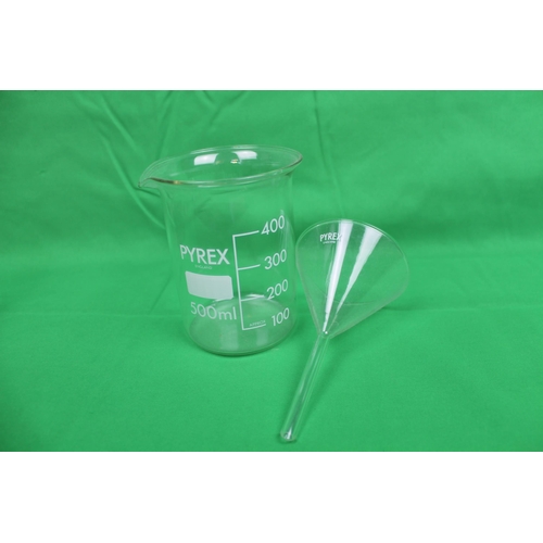 263 - Pyrex 500ml Graduated Form and a Pyrex Funnel