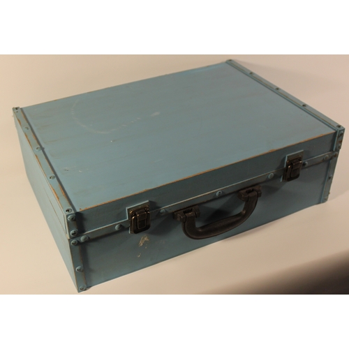 288 - Blue Wooden Suitcase 44cm x 30.7cm x 14cm