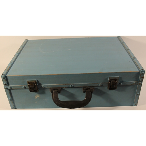 288 - Blue Wooden Suitcase 44cm x 30.7cm x 14cm