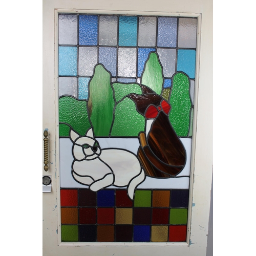 293 - Antique Stained Glass External Hard Wood Door, 198 x 76 cm x 4.4 cm