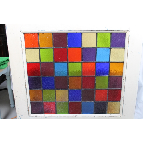 293 - Antique Stained Glass External Hard Wood Door, 198 x 76 cm x 4.4 cm