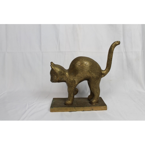 309 - Vintage Large Brass Cat Statue , 28 cm tall