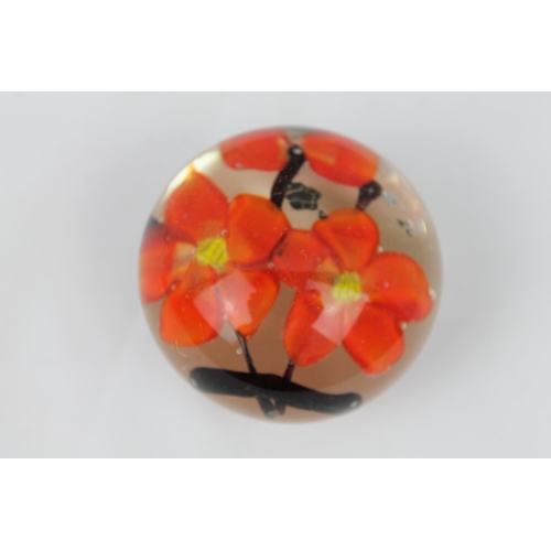 105 - Vintage Art Glass, Chinese Flowers, Paperweight, 6.5 cm in diameter