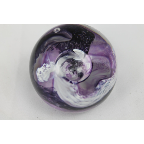 111 - Caithness Moon Crystal Purple and White Glass Paperweight , 6 cm