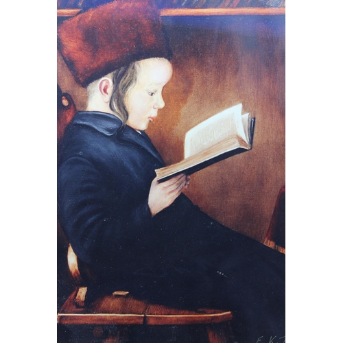 31 - E. K. Tiefenbrun Painting on Board, Young Jewish Boy Studying Torha, 38 X 30 cm