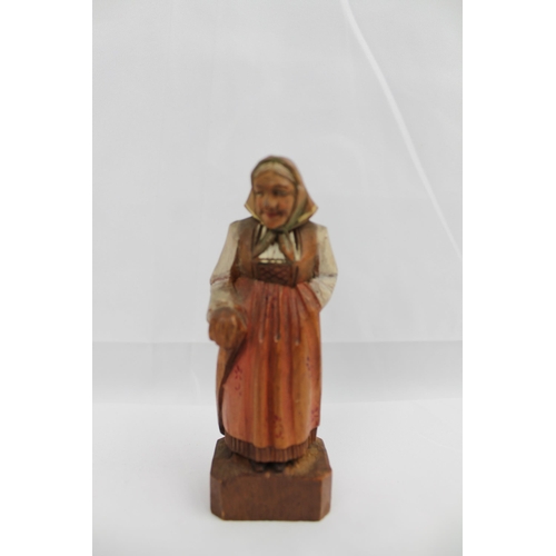 331 - Vintage Hand Carved Wooden Figurine , 14cm tall