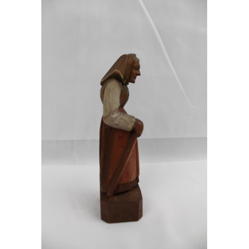 331 - Vintage Hand Carved Wooden Figurine , 14cm tall