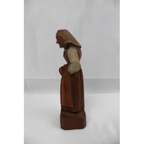 331 - Vintage Hand Carved Wooden Figurine , 14cm tall